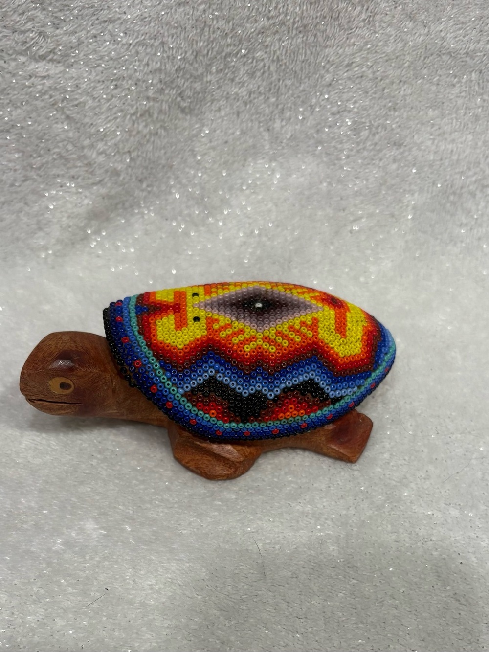 Handcrafted Huichol Beaded Turtle Figurine - Multicolor